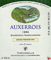 Auxerrois 

1992

Schengen Markusberg

Grand permier Cru

Vinsmoselle, Remerschen, Luxembourg

10,5 %